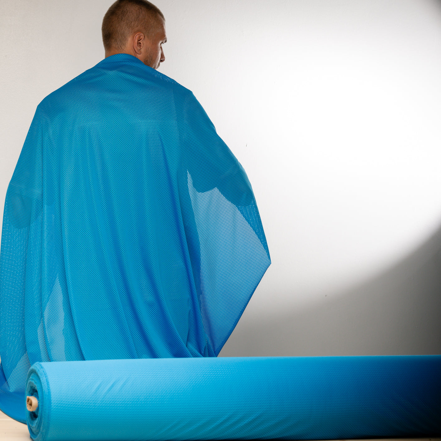 Portuguese Technical Sports Mesh Fabric Cyan Performance Polyester Mesh - blue