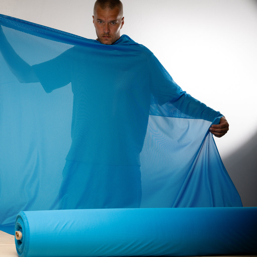 Portuguese Technical Sports Mesh Fabric Cyan Performance Polyester Mesh - blue