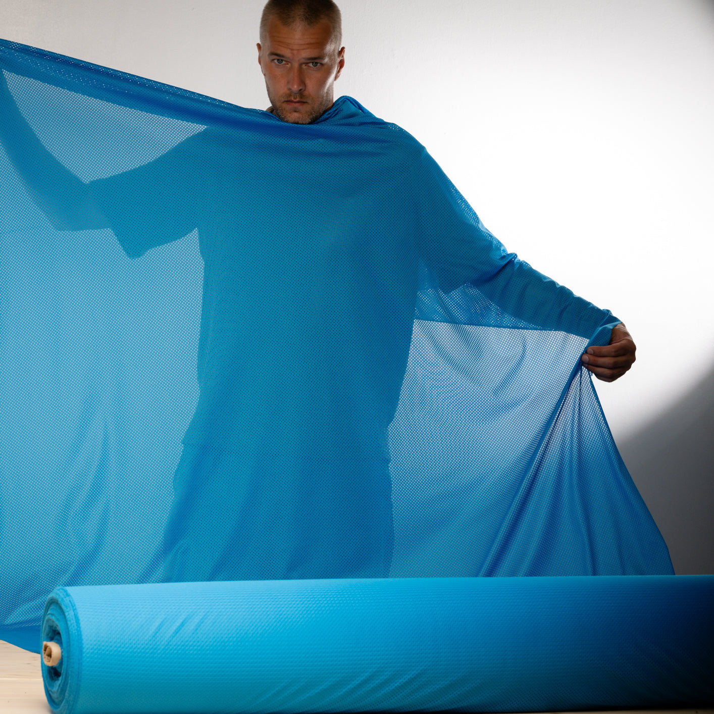 Portuguese Technical Sports Mesh Fabric Cyan Performance Polyester Mesh - blue