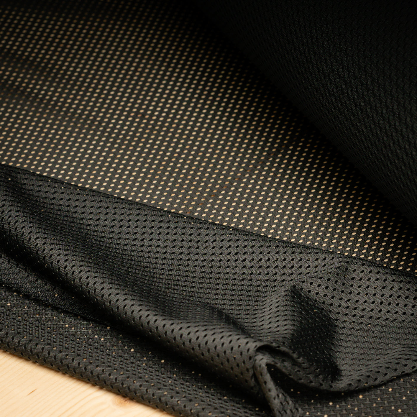 Portuguese Technical Sports Mesh Fabric Cyan Performance Polyester Mesh - black