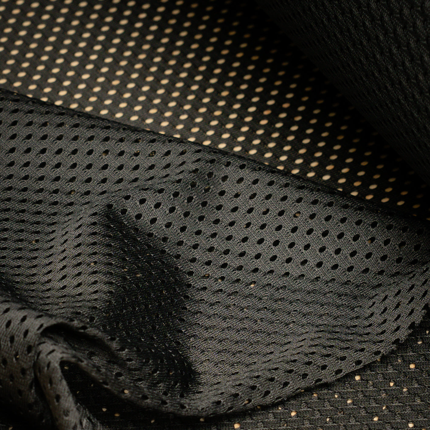 Portuguese Technical Sports Mesh Fabric Cyan Performance Polyester Mesh - black