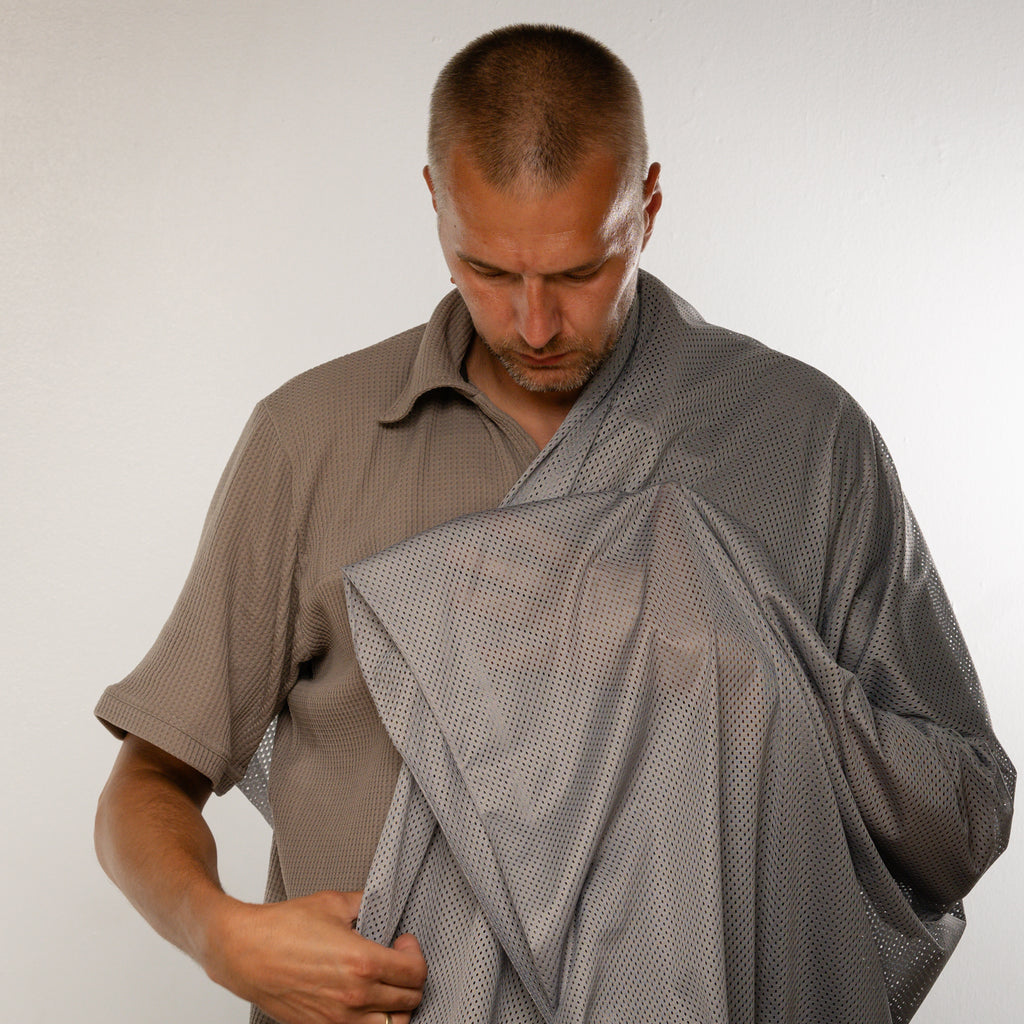 Portuguese Technical Sports Mesh Fabric Cyan Performance Polyester Mesh - grey