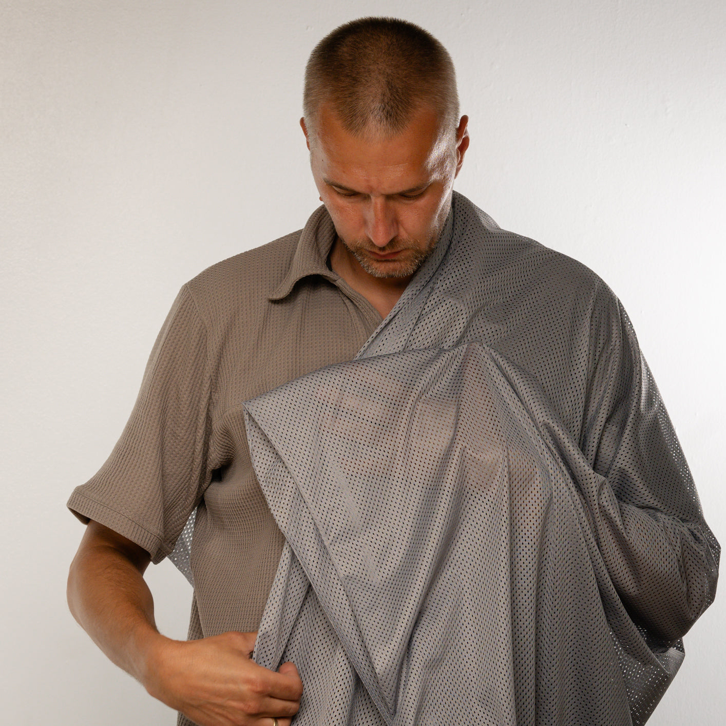 Portuguese Technical Sports Mesh Fabric Cyan Performance Polyester Mesh - grey