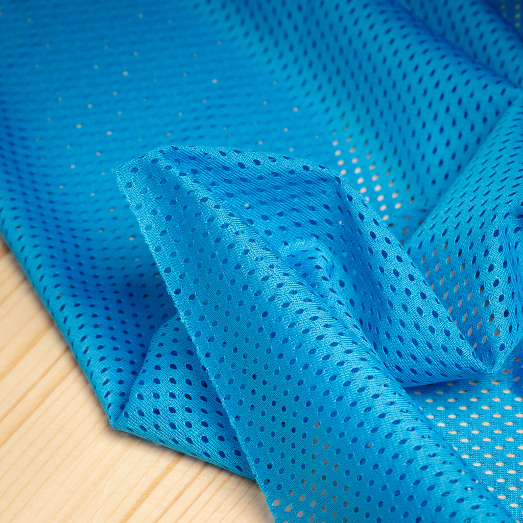 Portuguese Technical Sports Mesh Fabric Cyan Performance Polyester Mesh - blue