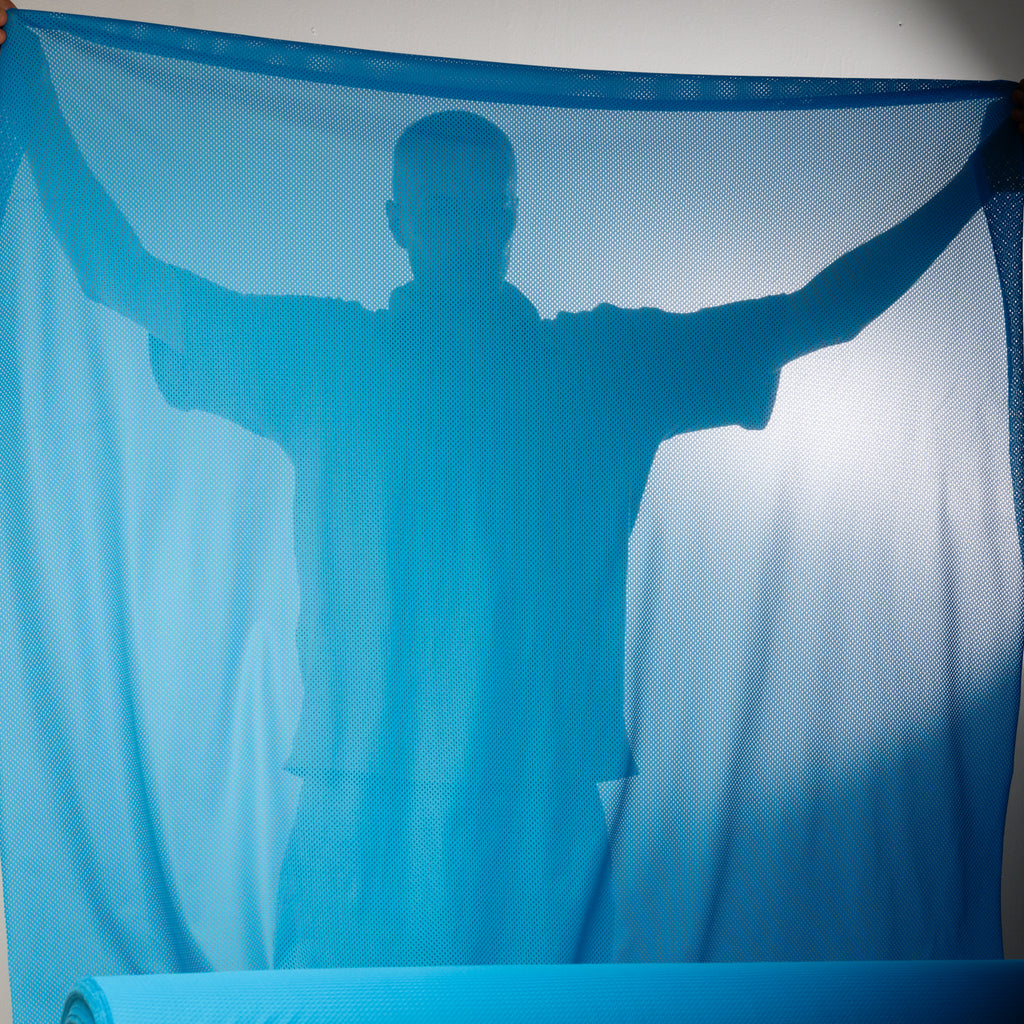 Portuguese Technical Sports Mesh Fabric Cyan Performance Polyester Mesh - blue