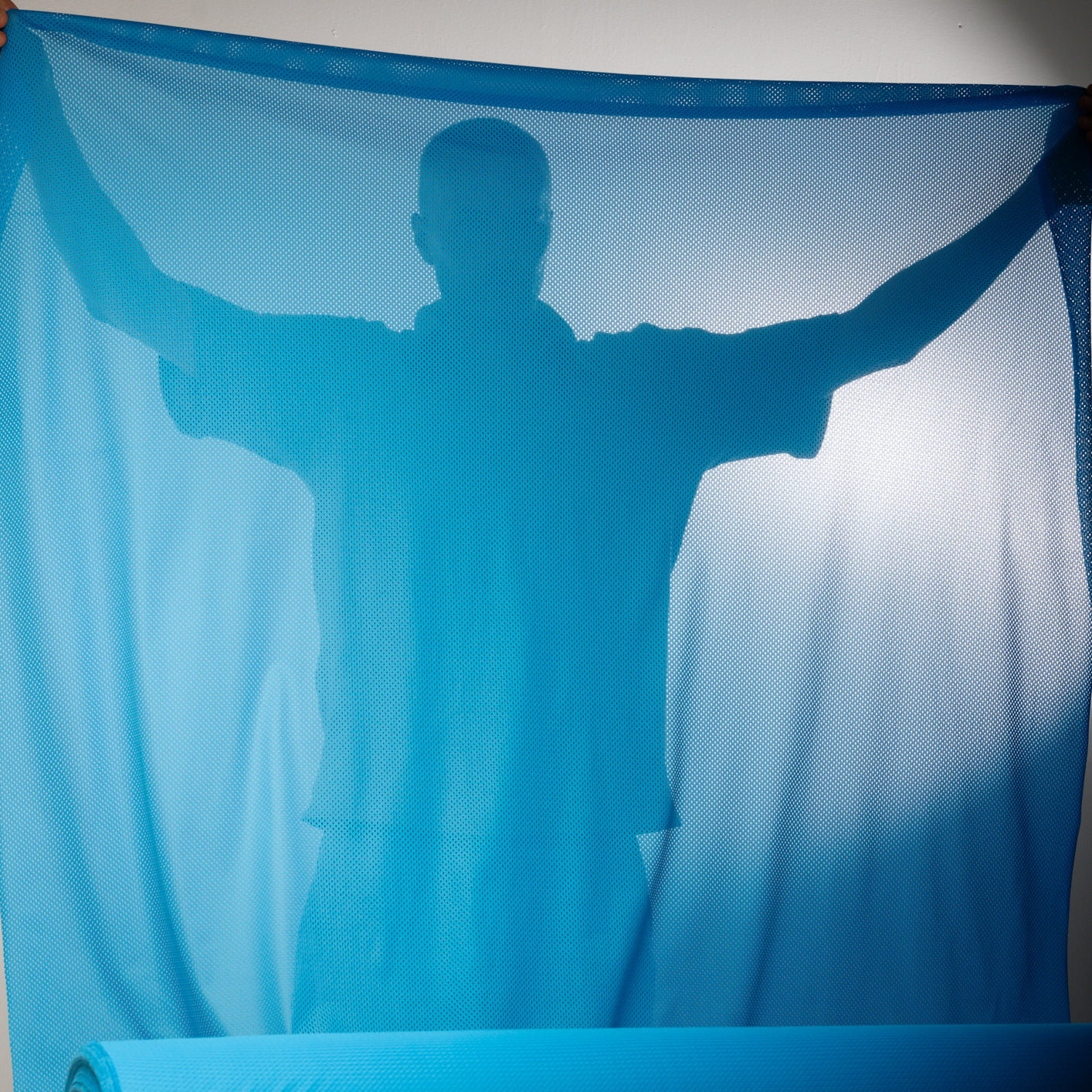 Portuguese Technical Sports Mesh Fabric Cyan Performance Polyester Mesh - blue