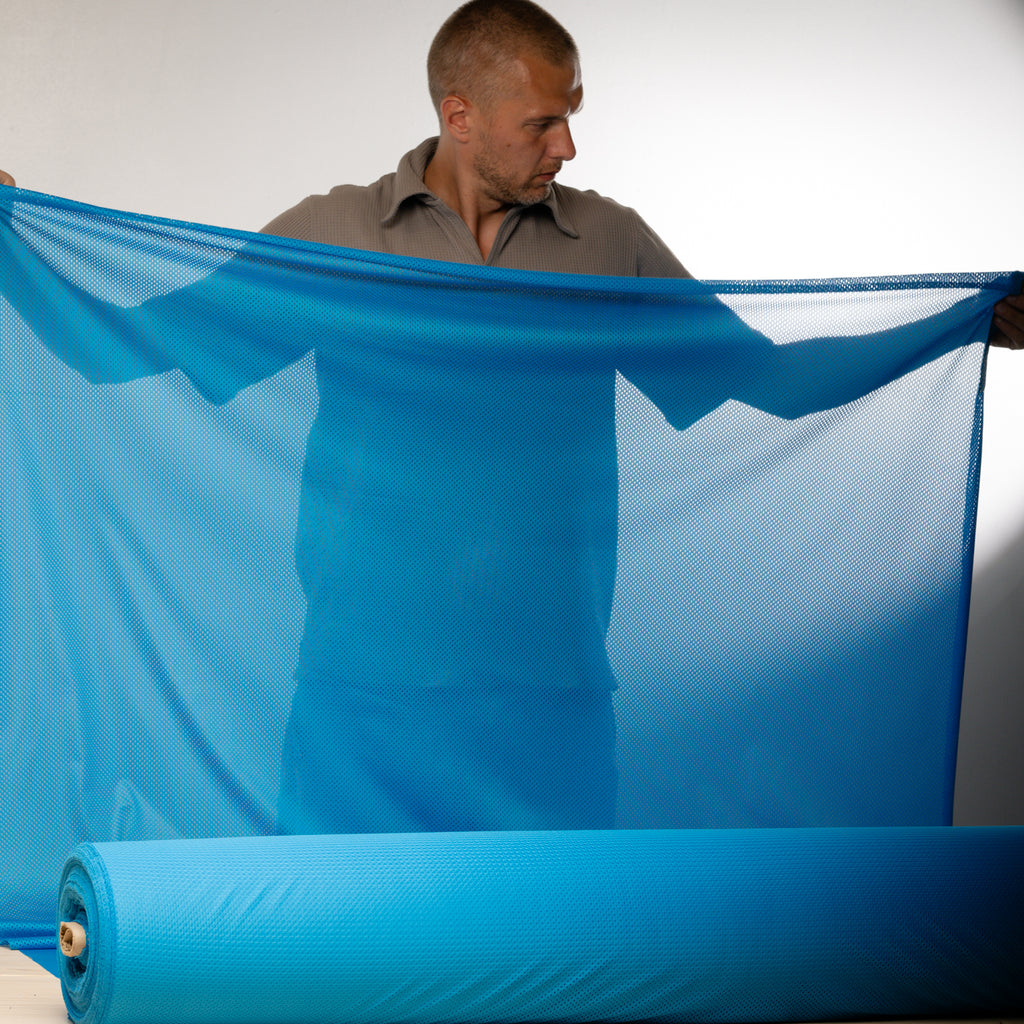 Portuguese Technical Sports Mesh Fabric Cyan Performance Polyester Mesh - blue