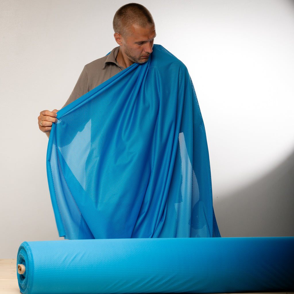 Portuguese Technical Sports Mesh Fabric Cyan Performance Polyester Mesh - blue