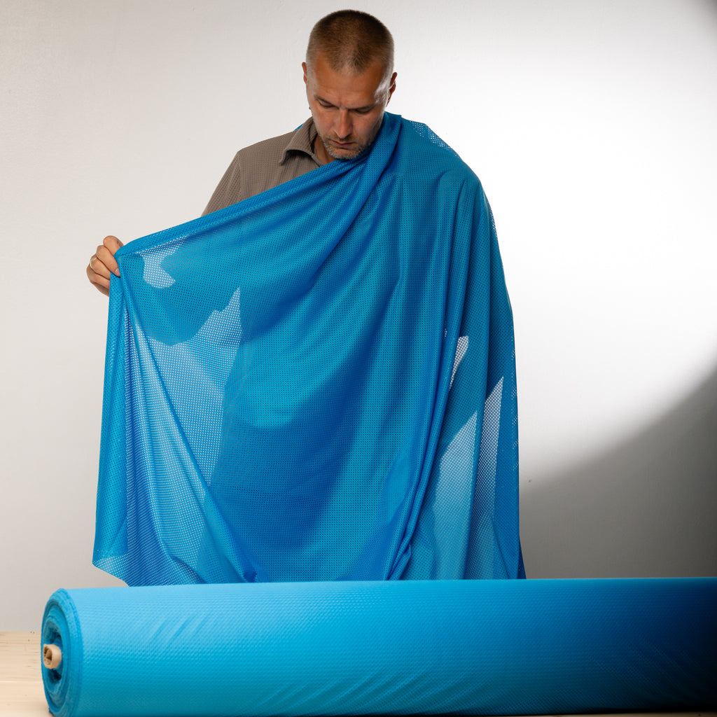 Portuguese Technical Sports Mesh Fabric Cyan Performance Polyester Mesh - blue