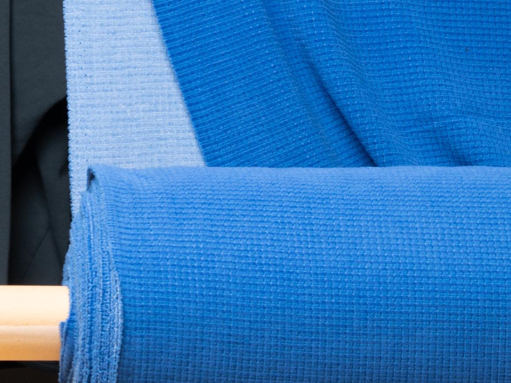 Blue Pontetorto Grid Fleece Fabric, Italian Technical Knit by Meter