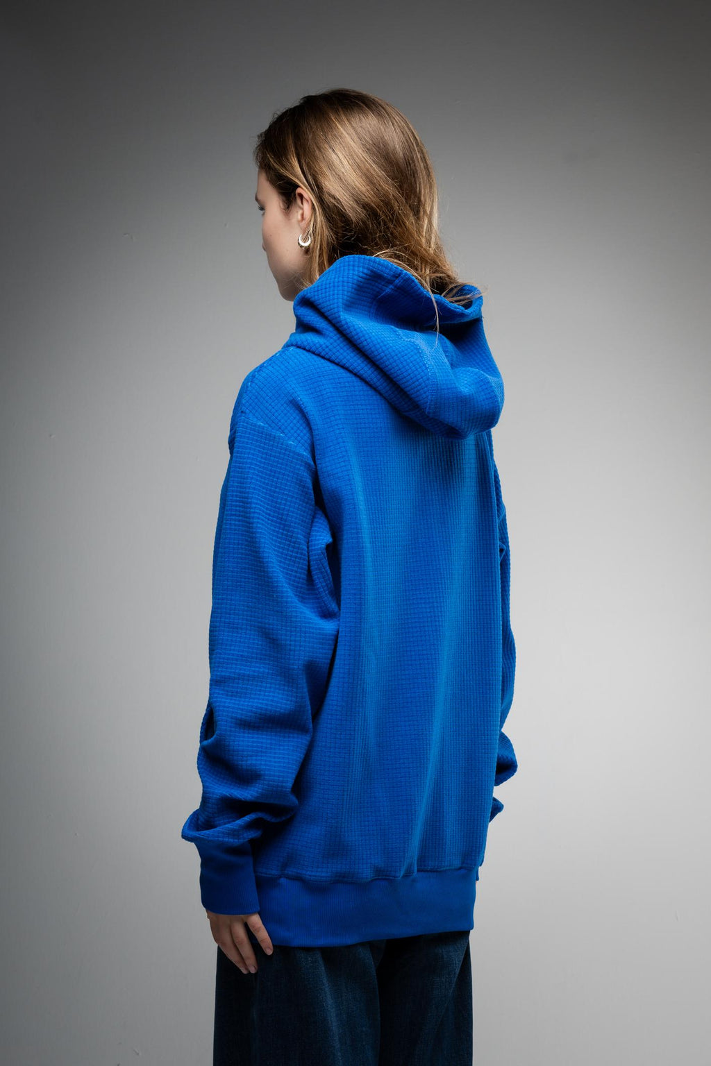 Blue Pontetorto Grid Fleece Fabric, Italian Technical Knit by Meter