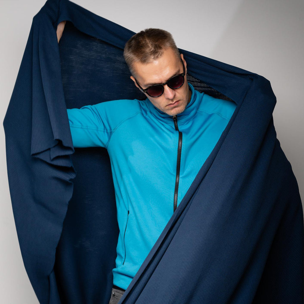 Polartec Power Dry Mesh Fabric by the Meter, Recycled Technical Blue Mesh for MYOG
