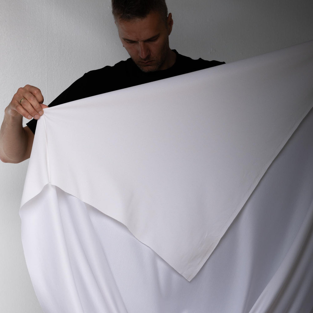 Polartec Power Wool Fabric, White Merino Polyester Knit, Style 60011