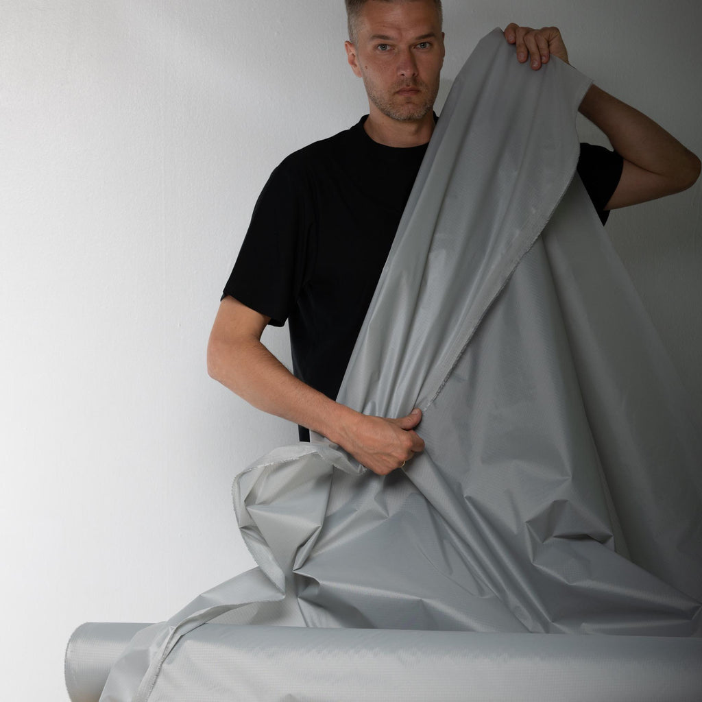 TPU Laminated Ripstop Nylon Shell Fabric — Waterproof Airtight Technical Fabric by the Meter | Premium Brand Production Surplus | Grey