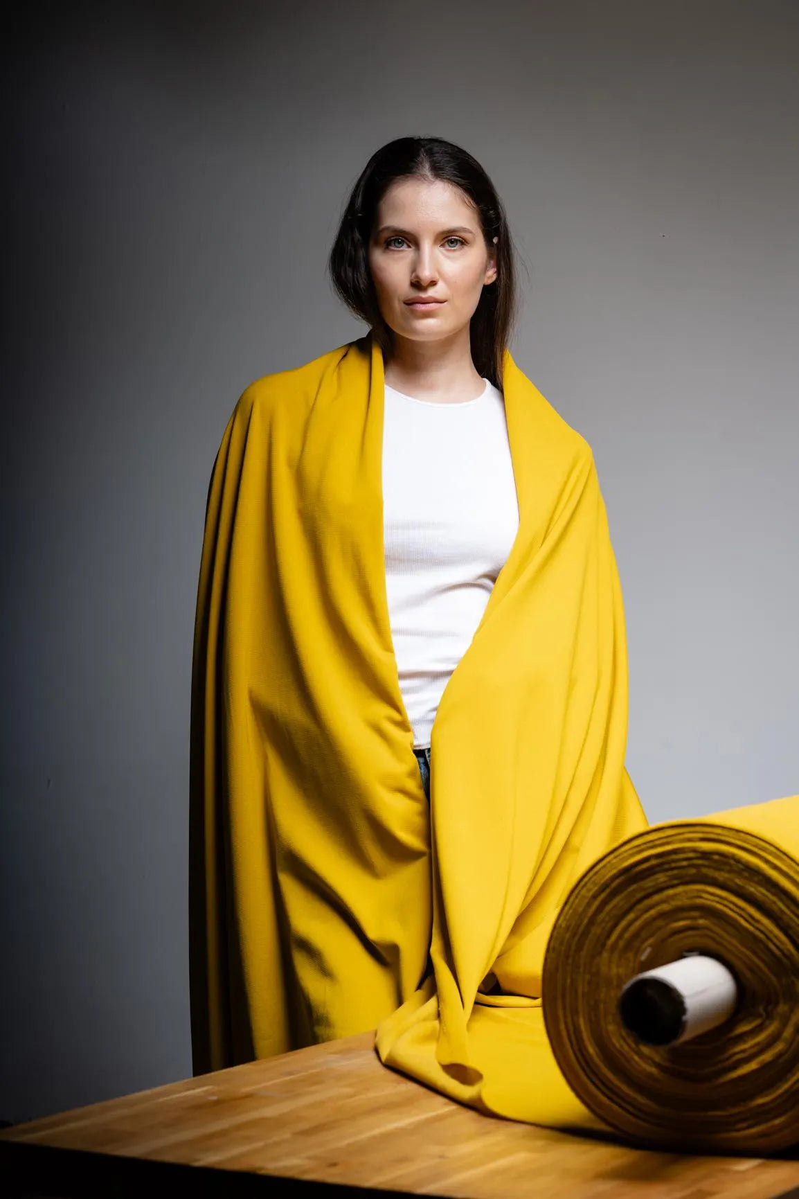 Sunflower Yellow Pontetorto Softshell Fabric: Italian Merino Wool Blend