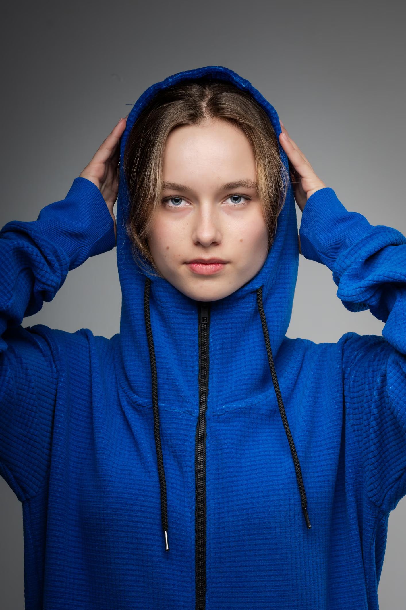 Blue Pontetorto Grid Fleece Fabric, Italian Technical Knit by Meter