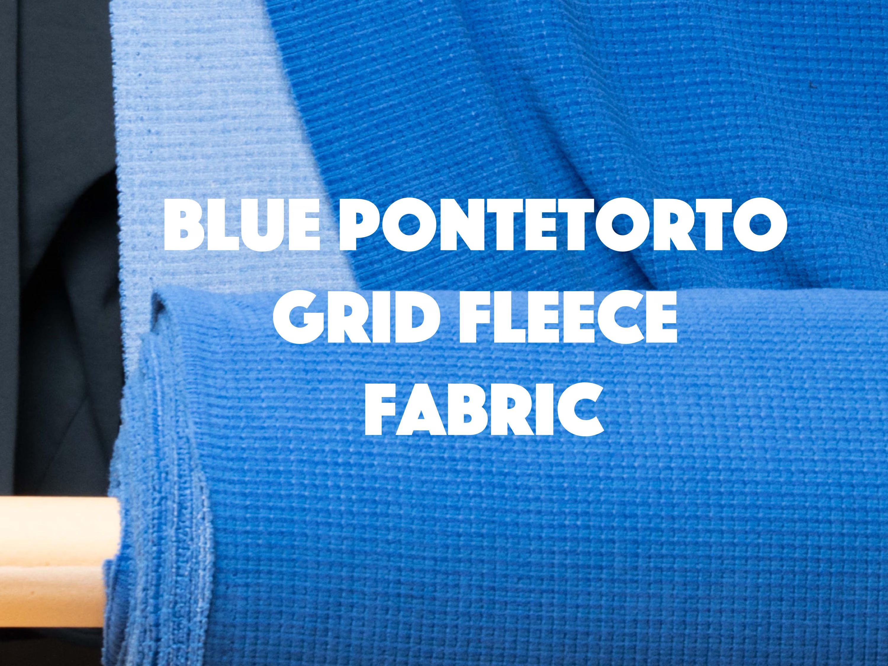 Blue Pontetorto Grid Fleece Fabric, Italian Technical Knit by Meter