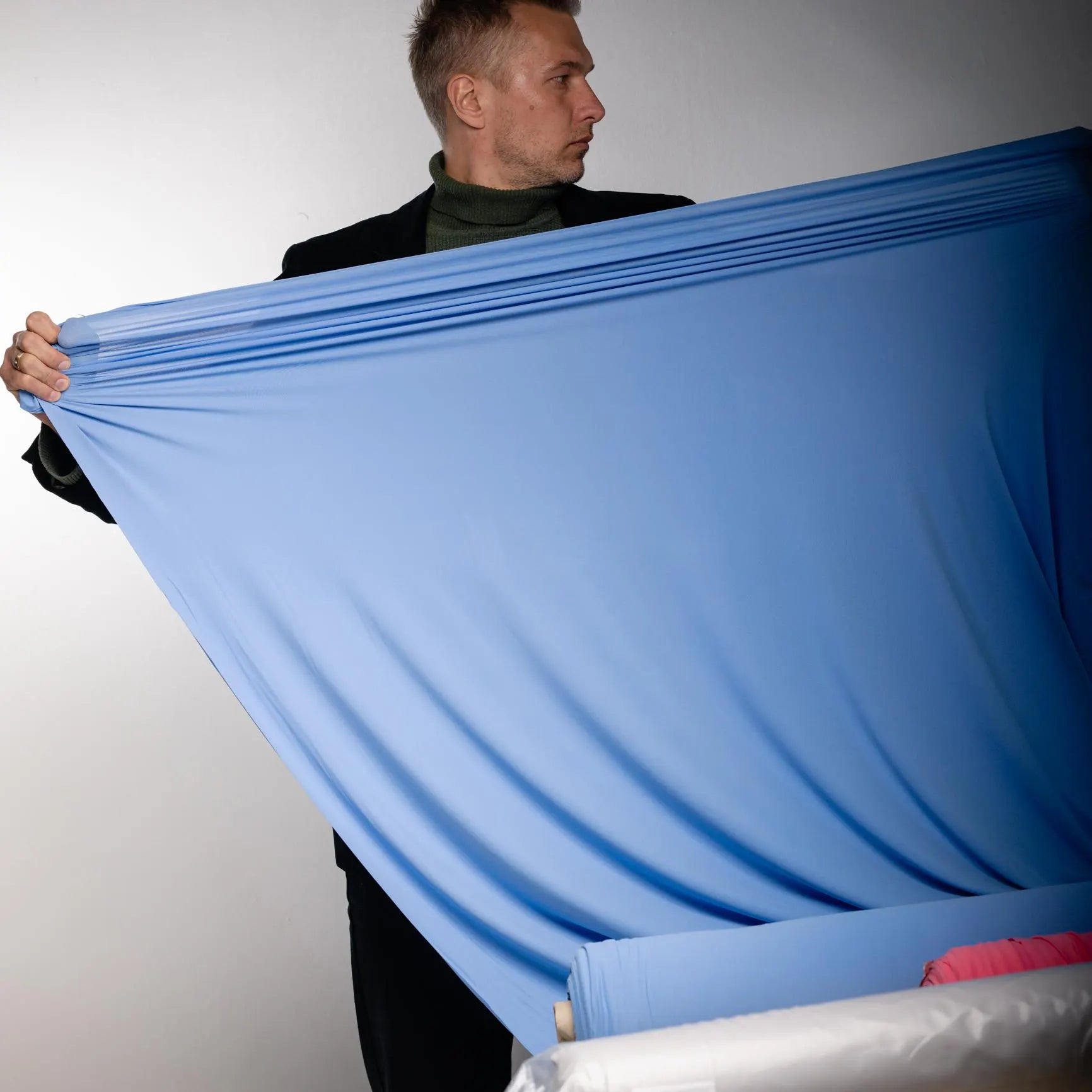 ersey Lomellina NILO – Premium Italian Stretch Fabric (Light Blue / Sky Blue, by the Meter)