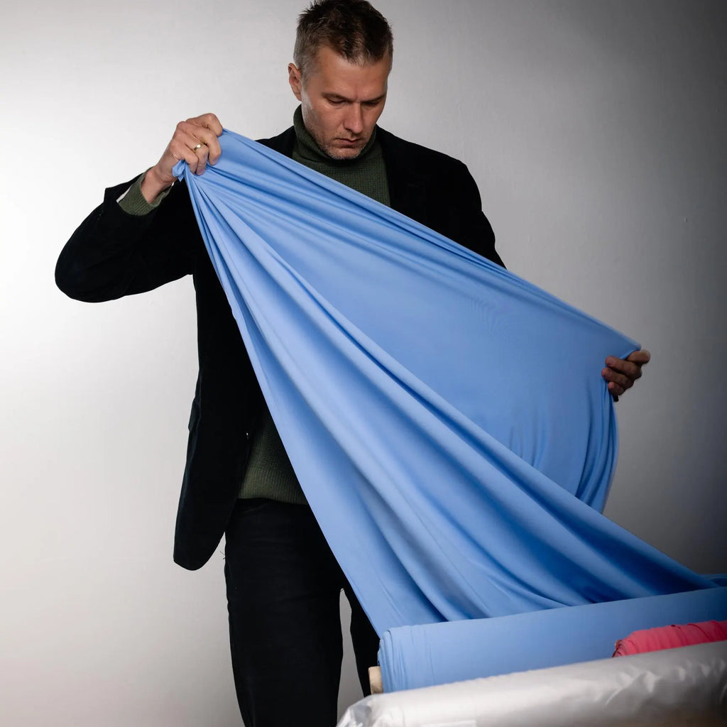 ersey Lomellina NILO – Premium Italian Stretch Fabric (Light Blue / Sky Blue, by the Meter)