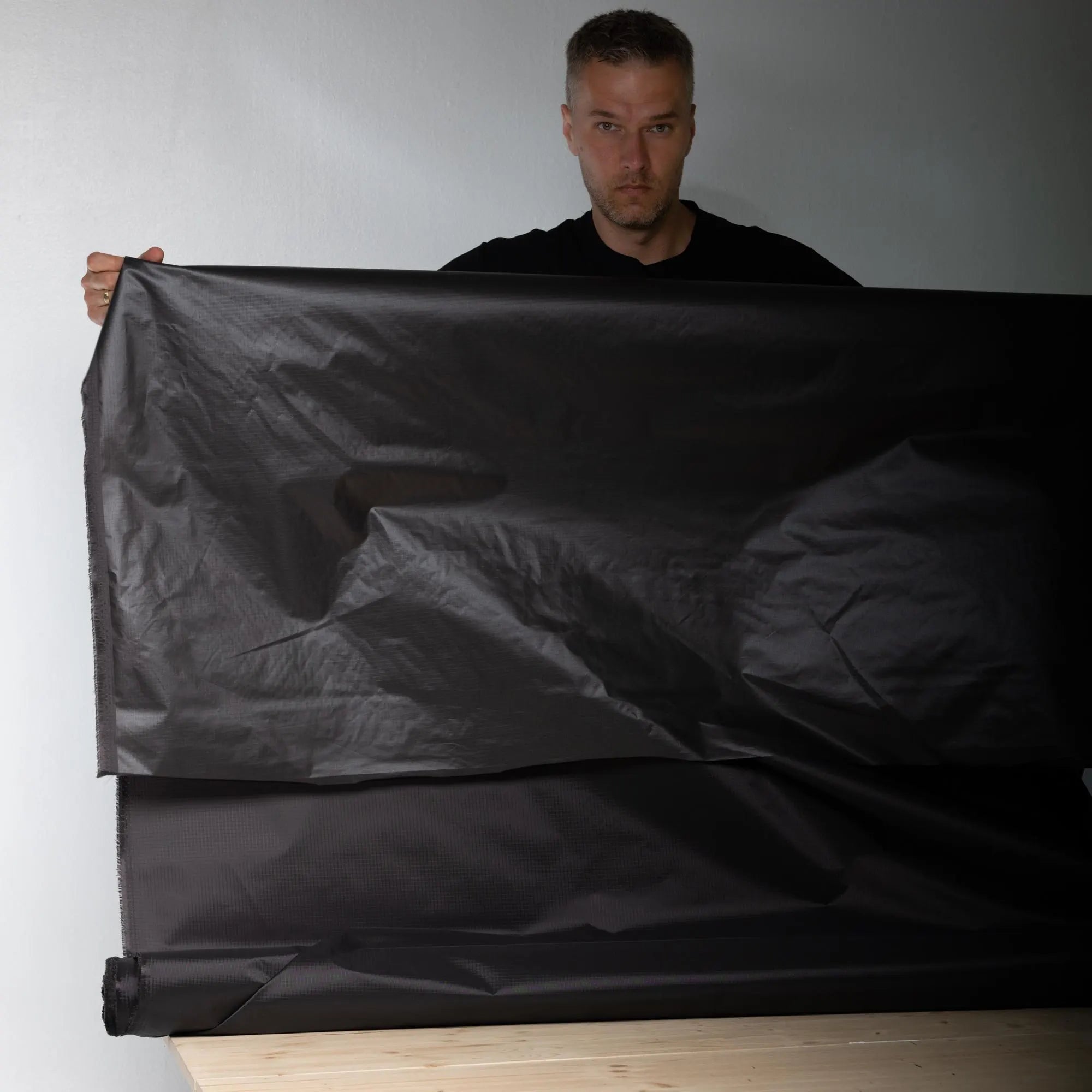 TPU Laminated Ripstop Nylon Shell Fabric — Waterproof Airtight Technical Fabric by the Meter | Premium Brand Production Surplus | black