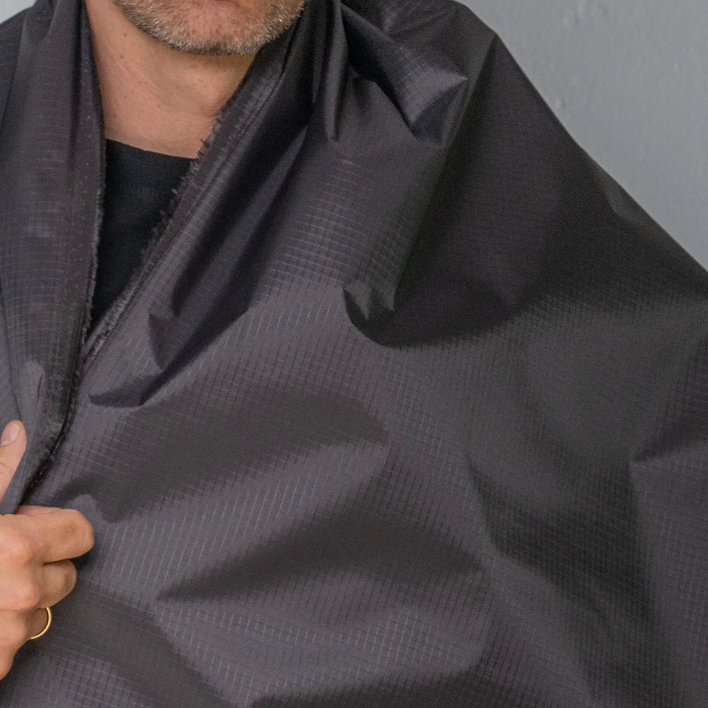 TPU Laminated Ripstop Nylon Shell Fabric — Waterproof Airtight Technical Fabric by the Meter | Premium Brand Production Surplus | black