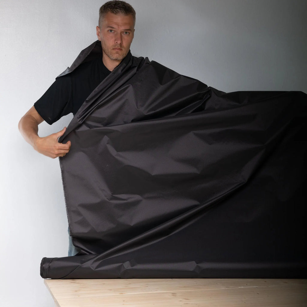 TPU Laminated Ripstop Nylon Shell Fabric — Waterproof Airtight Technical Fabric by the Meter | Premium Brand Production Surplus | black