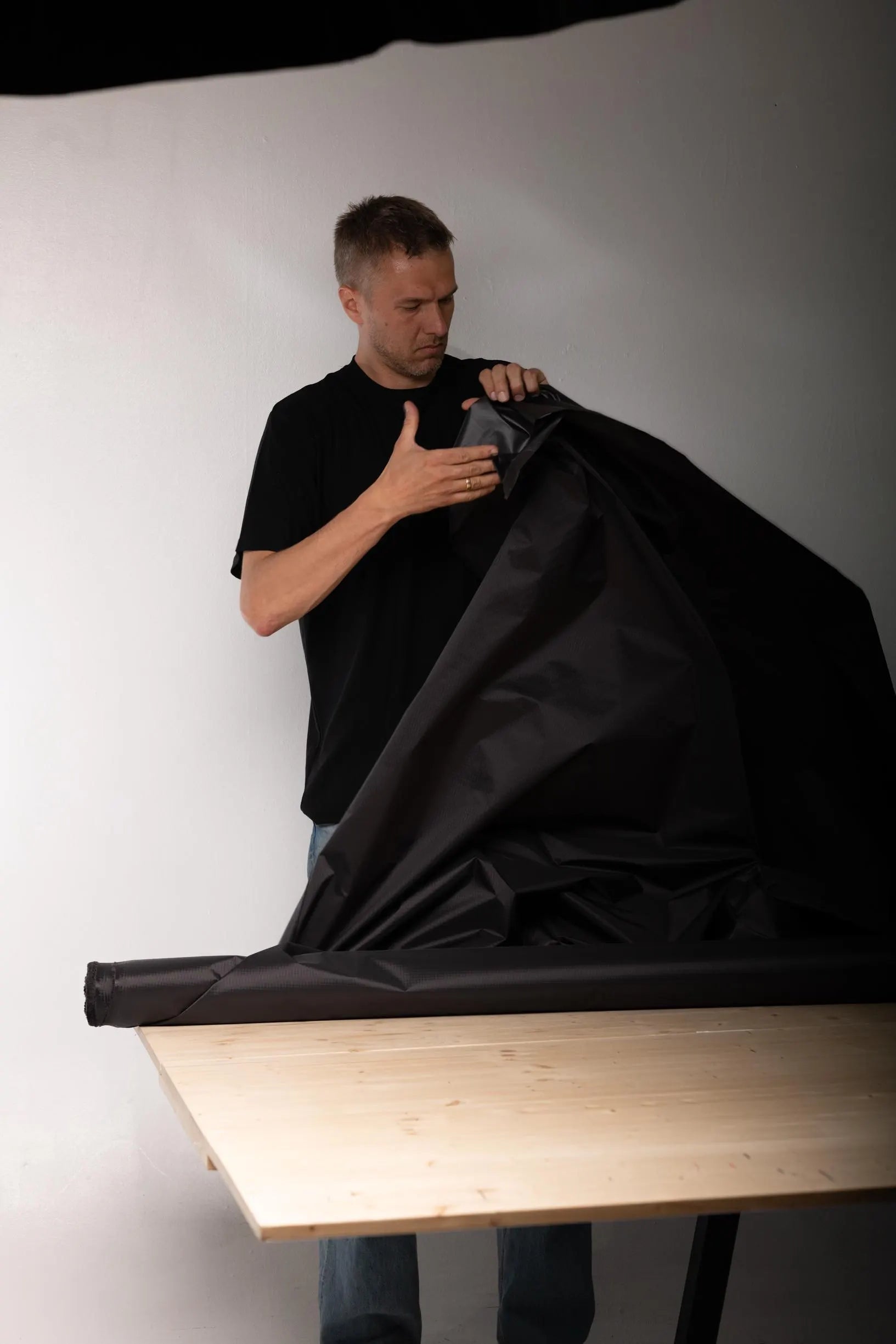 TPU Laminated Ripstop Nylon Shell Fabric — Waterproof Airtight Technical Fabric by the Meter | Premium Brand Production Surplus | black