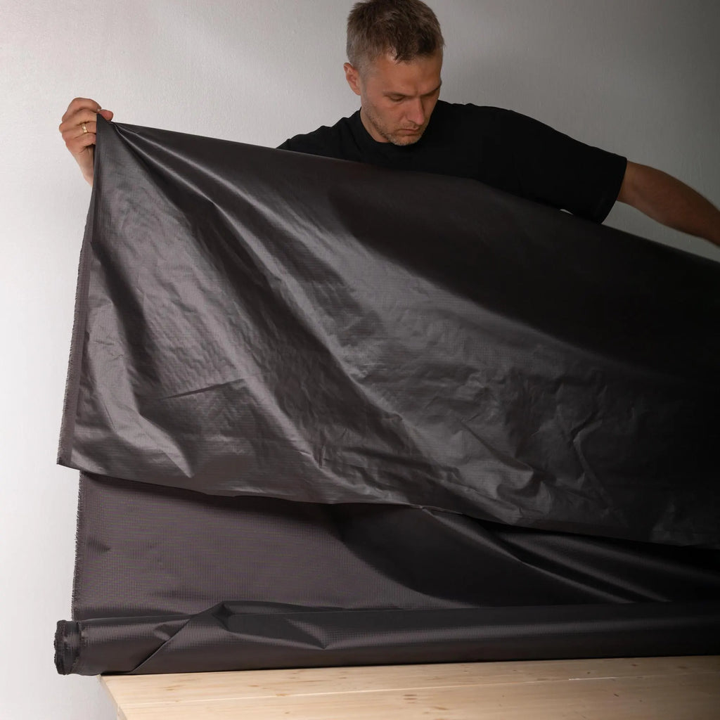 TPU Laminated Ripstop Nylon Shell Fabric — Waterproof Airtight Technical Fabric by the Meter | Premium Brand Production Surplus | black