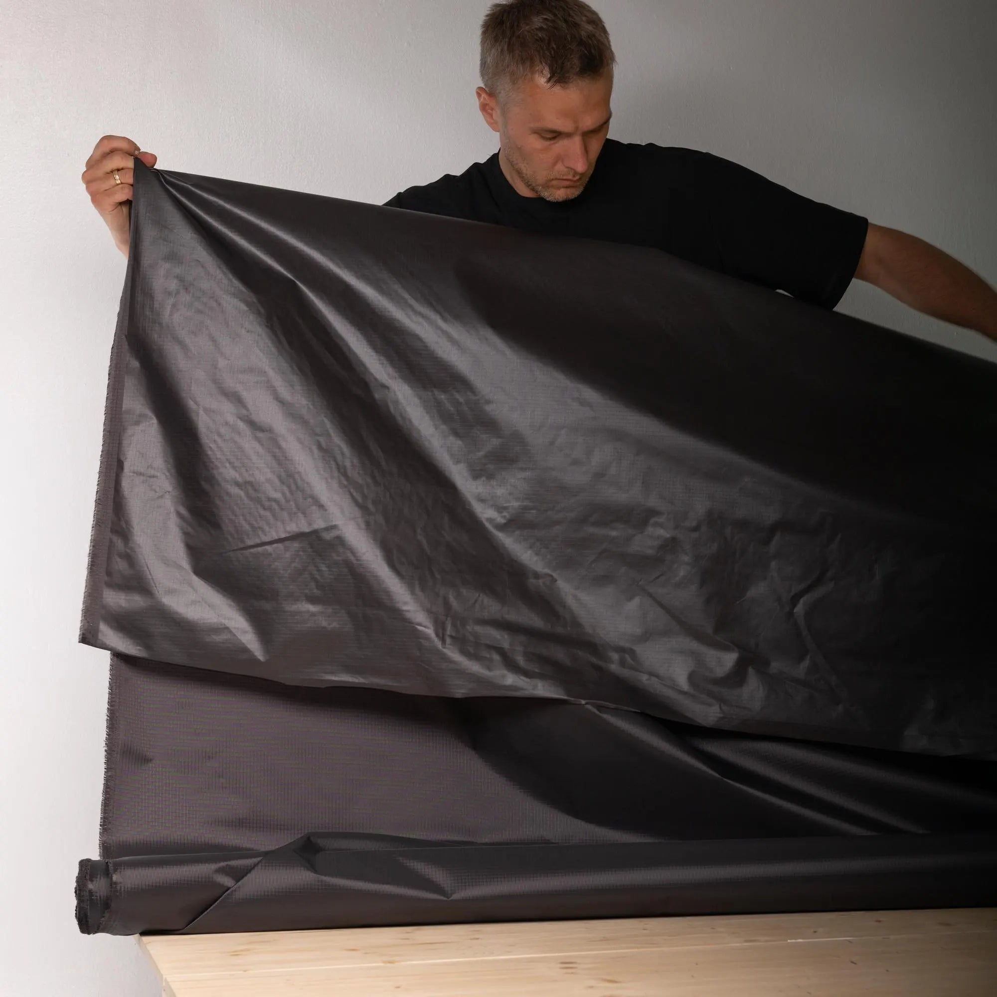 TPU Laminated Ripstop Nylon Shell Fabric — Waterproof Airtight Technical Fabric by the Meter | Premium Brand Production Surplus | black