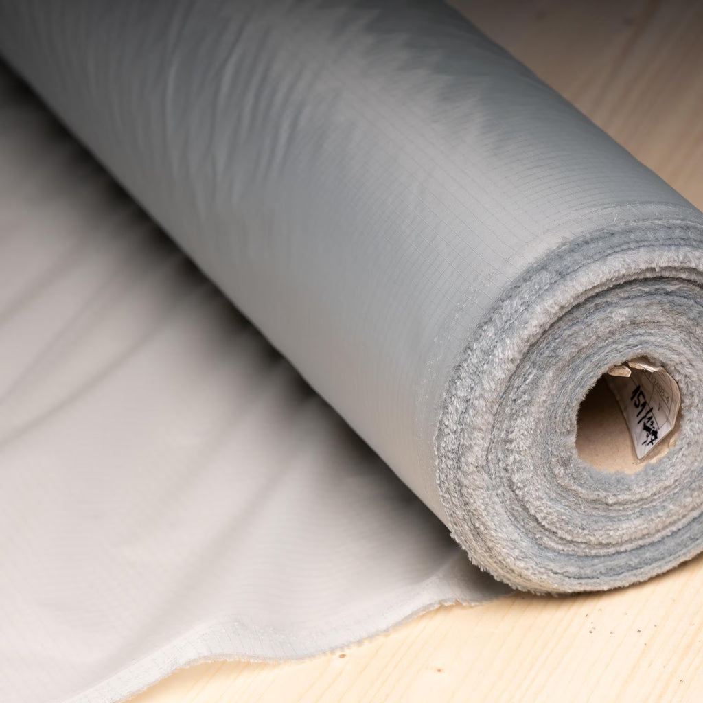 TPU Laminated Ripstop Nylon Shell Fabric — Waterproof Airtight Technical Fabric by the Meter | Premium Brand Production Surplus | Grey